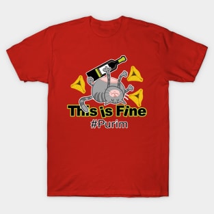 Purim party cat. This is fine. פורים שמח T-Shirt